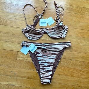 Monday Swimwear Argentina Bottoms and Maui top in tiger, both size medium